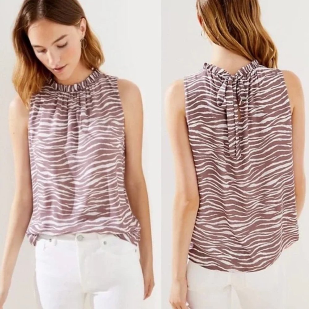 LOFT Petite Zebra Print Tie Back Shell